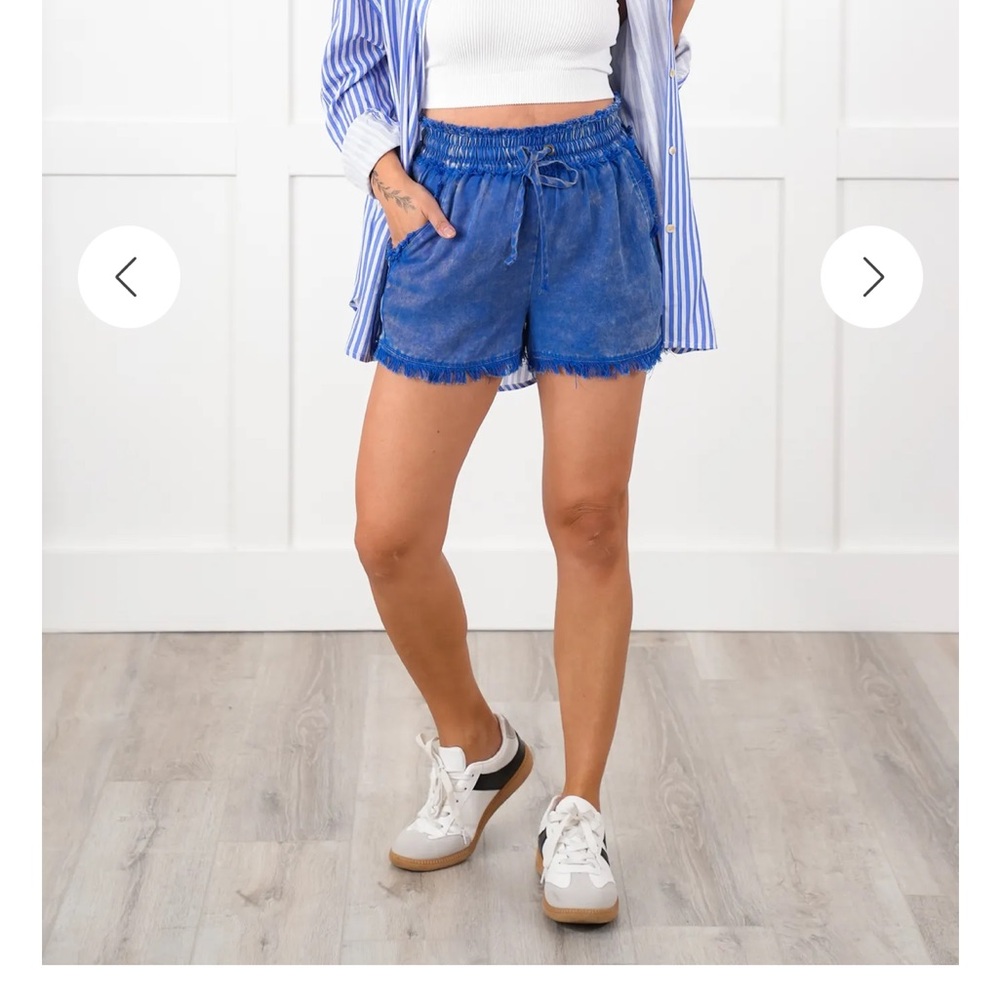 Zenana Mineral Washed Frayed Bottom Tencel Shorts! NWT! Size L - Picture 4 of 6